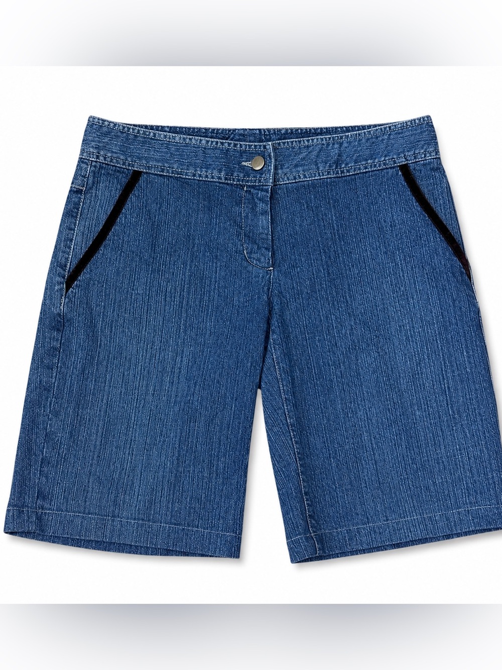 Laundry by Shelli Segal Denim Bermuda Shorts Velvet Trim Blue 6
